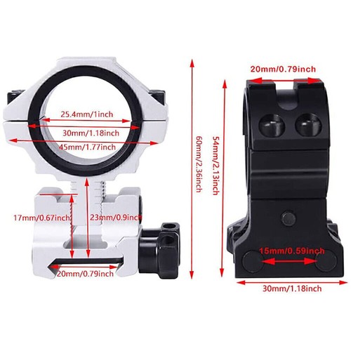 Hunting 1" 30mm Precision Scope Ring Mount Adjustable Height 20mm Picatinny Rail - Picture 13 of 13