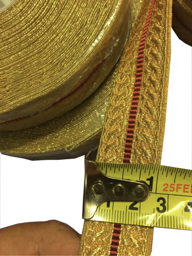 Gold Military,Mylar Braid With Half Red Line width size 2.5CM (price per metre) - Picture 2 of 6