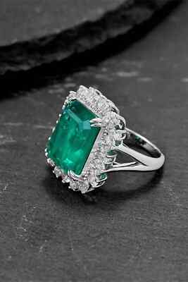 Bague de officiel mariage émeraude naturelle et diamant taille émeraude 5,00 ct or blanc 14 carats taille 6