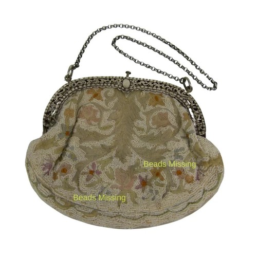Vintage französische Mikroperlen Handtasche mit Tambour Stickerei & Sterling Rahmen - Bild 9 von 10