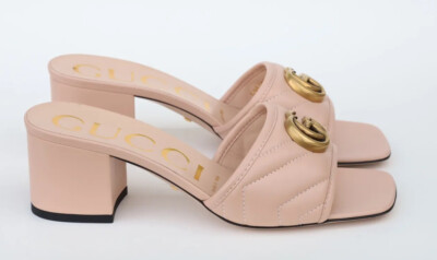 Gucci GG Jolie Chevron Slide Sandal Size in Rose Pink Leather 