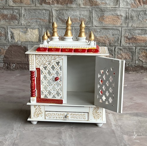 Templo Mandir de madera con jali bellamente hecho a mano pintado a mano para adoración. - Imagen 2 de 11
