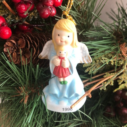 vtg 1996 Porcelain Bisque Angel Christmas Ornament 2.5" Tall Hanging - Picture 1 of 9