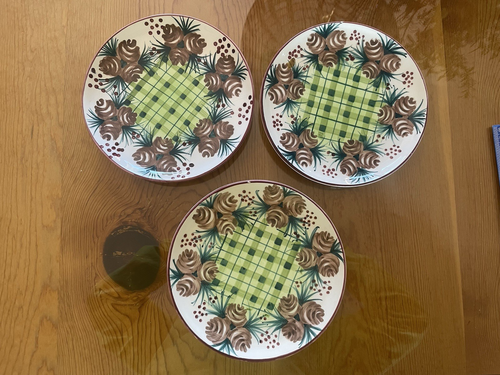 Capriware Winter Forest (Pinecones) Hand painted 7 1/2 inch Plates Set Of Three
