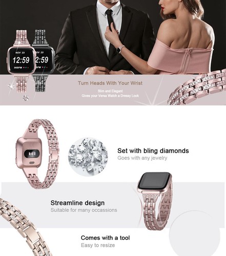 For Fitbit Versa 4 3 / Sense 2 1 Diamond Bling Watch Band Wrist Strap + PC Case - Picture 4 of 42