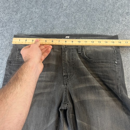 7 For All Mankind Slimmy Jeans Mens 31 32 Slim Straight Dark Wash Grey Whiskers - Picture 7 of 13