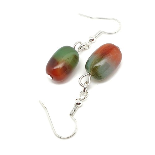 Earrings Small Oval Peacock Agate Gemstone Dangle Drop Crystal Sterling Silver - Picture 8 of 58