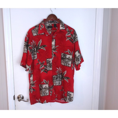 Hawaiian Shirt Tropical Palm Tree Print Button Up Short Sleeve Mens Sz L /#5245 - Picture 3 of 3