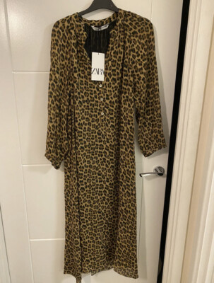 Zara bnwt animal leopard print midi dress size M 12 UK