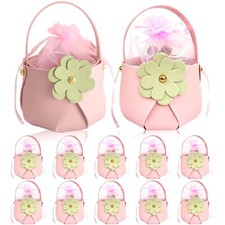 10 pack Small Pink Gift Bags with Handle Reusable Leather Candy Boxes Wedding...
