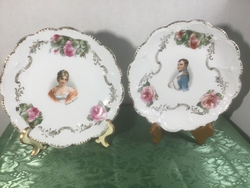 1900s Rare Antique Bavaria Porcelain Set of Plates Madame Recamier & Napoleon - Picture 1 of 9