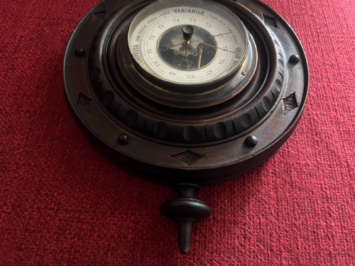 Barometer Mechanical Artisan Of Wood Turned And Engraved A Hand H 44 Vintage - Picture 4 of 11