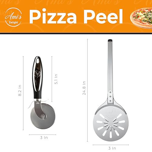8 Zoll perforierte Pizza-Wendeschale mit extra Pizzaradschneider | leichtes Alu - Bild 2 von 6