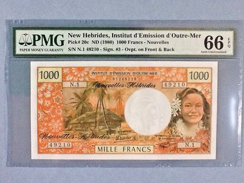 New Hebrides 1,000 Francs P-20-C ND(1980)  PMG 66 EPQ   - Picture 1 of 2