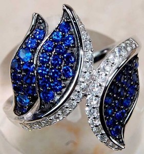 3CT-Blue-Sapphire-amp-White-Topaz-925-Solid-Sterling-Silver-Ring-Size-8