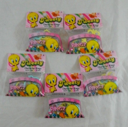 5er Pack Tweety Vogel Figur Form Ringz albern Bandz elastische Ringe Party Gefälligkeiten  - Bild 1 von 4