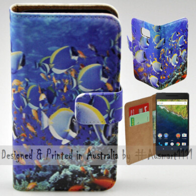 For Google Pixel Series Deep Ocean Fishes Print Wallet Mobile Phone Case Cover