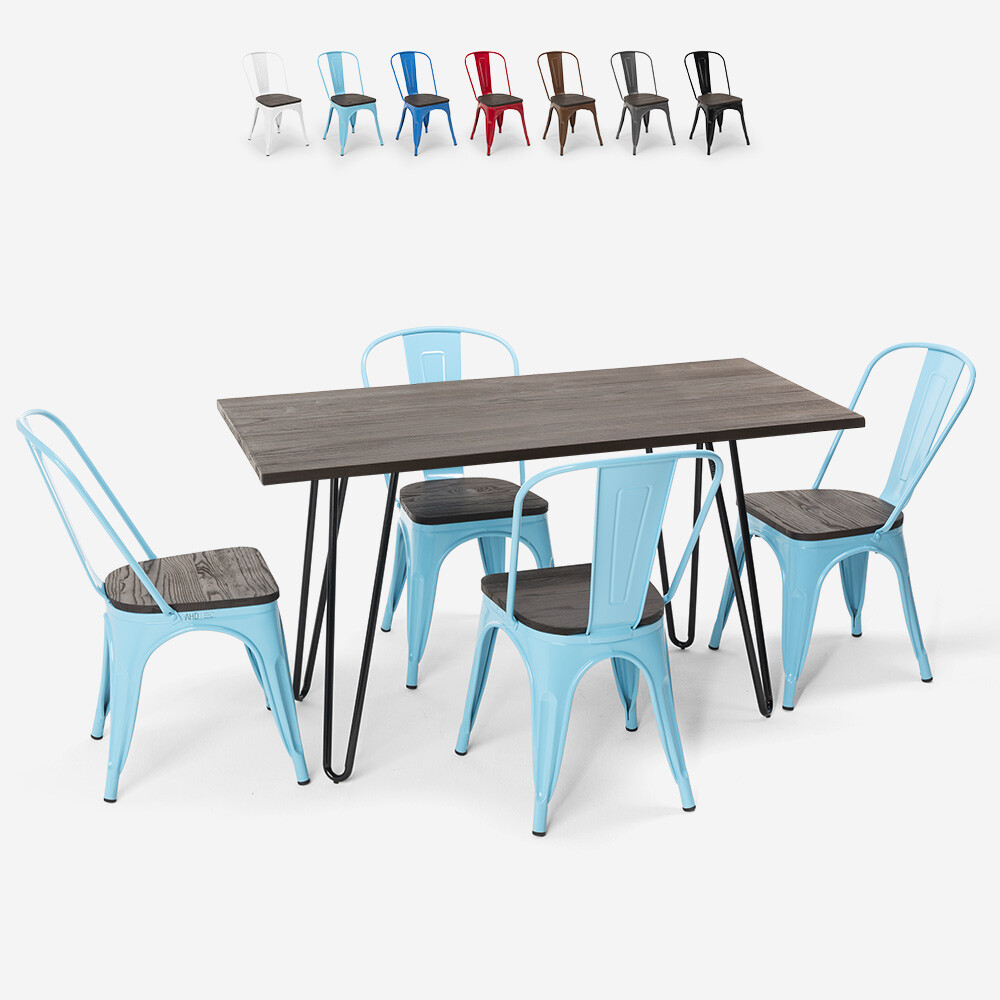 Conjunto de mesa rectangular 120 x 60 con 4 sillas en acero...