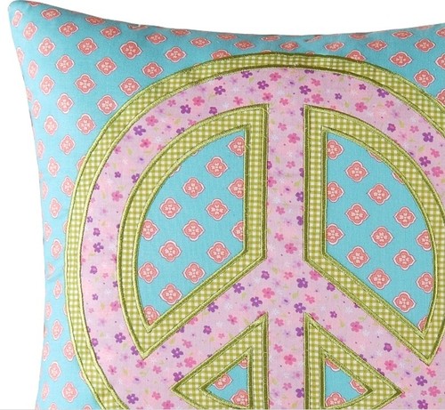 GROOVY PEACE SIGN ACCENT PILLOW : GIRLS TEEN LOVE BED CUSHION - Picture 3 of 3