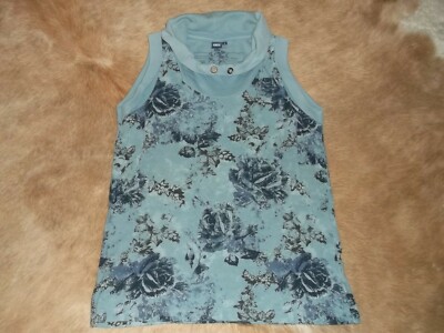 Cecil women's shirt blue floral size S sleeveless second hand look!!