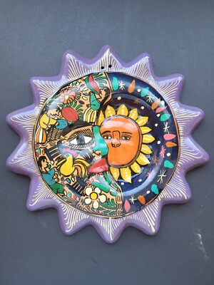 Mexican Pottery Trinket Box Red Sun Moon Eclipse Handmade
