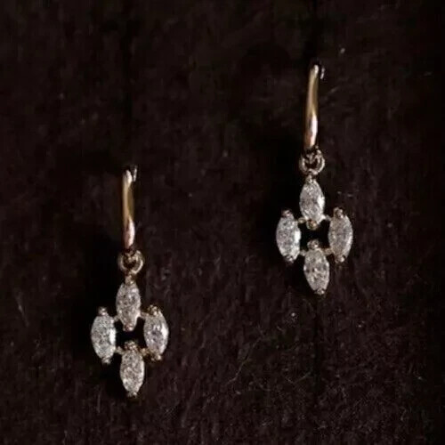 Laborgefertigter Diamant-Ohrhänger 2 kt Marquise-Schliff 14 kt Gelbgold vergoldet - Bild 4 von 4