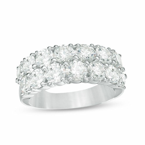 3 CT Real Diamond Double Row Anniversary Wide Cluster Ring in 10K White Gold - Picture 5 of 11