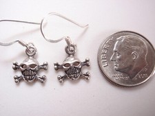 Halloween Skull and Crossbones Dangle Earrings 925 Sterling Silver Small