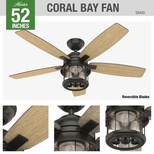 Hunter 52" Coral Bay Outdoor Ceiling Fan w/ LED Light & Remote Rustic Farmhouse - Picture 1 of 12