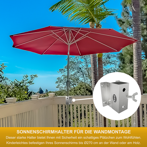 Sonnenschirmhalter Wandmontage Schirmhalter Balkon Halterung Wand Sonnenschirm - Bild 2 von 7