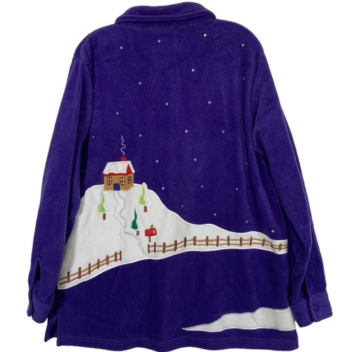 Quacker Factory Y2K Winter Shacket Sz L Kitsch Fleece Jacket VTG Rhinestone Snow - Picture 7 of 17