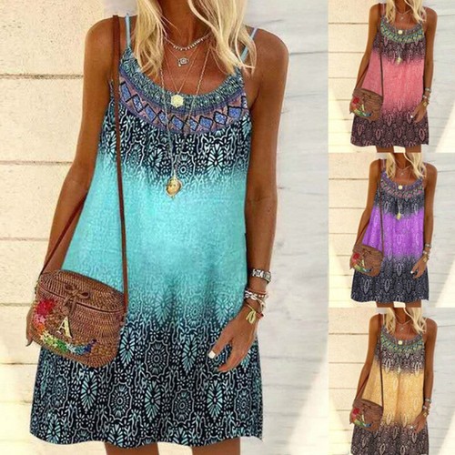 Damen Trägerkleid Boho Sommer Strand Urlaub Tank Camisole Kleid @ ˇ - Bild 1 von 16