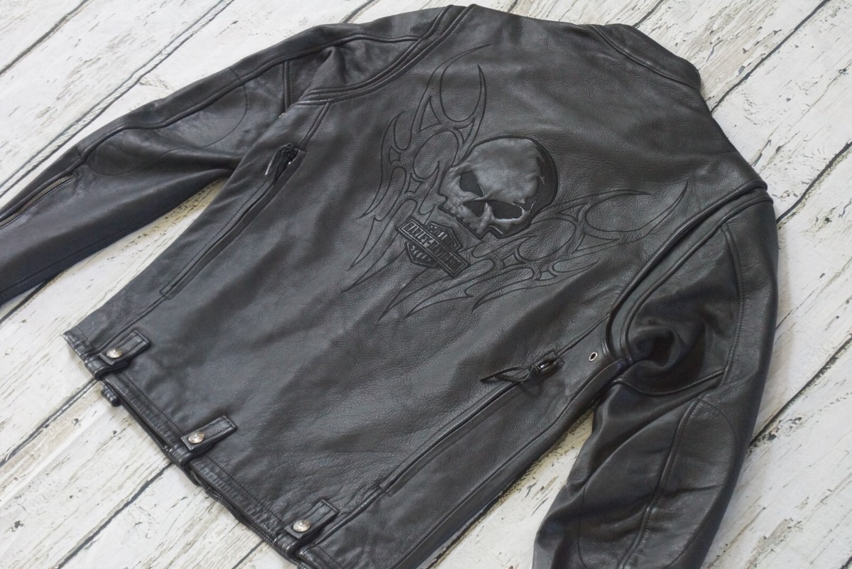Harley Davidson Mens Iron Jaw Skull Bar&Shield Black Leather