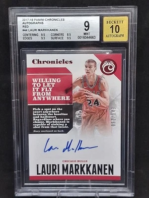 BGS 2017-18 Panini Chronicles AUTO Lauri Markkanen Rookie Red /149 BGS 9 POP 3 - Bild 1 von 3