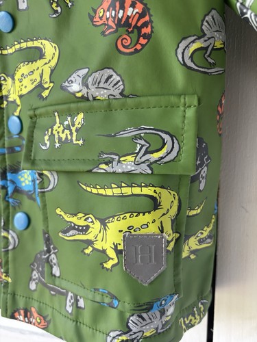 Hatley Kids Boys Lined Rain Jacket Coat Snap Hooded Reptile Lizard Green Size 4? - Picture 3 of 8