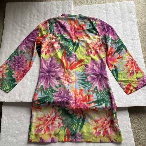 Boston Proper Tropical Floral Tunic Dress Embellished Beaded Neck Size Small NWT - Picture 8 of 15