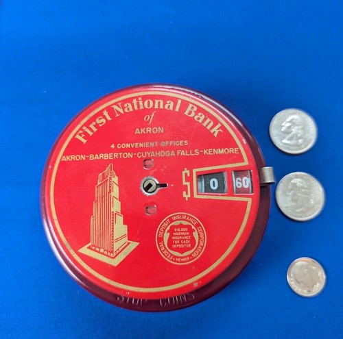 Add O Bank Coin Bank First National Bank of Akron Vintage with Key Works Tested - Picture 2 of 6