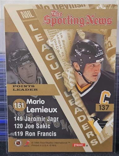 95-96 Fleer Skybox Mario Lemieux League Leaders 🚨🚨🚨 Pittsburgh Penguins - Picture 2 of 2
