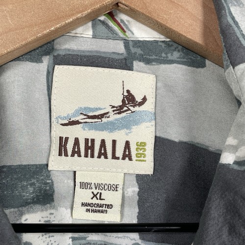 Kahala Hawiian Shirt XL Gray Geometric Lightweight Surfing Viscose Beach Button - Picture 4 of 8