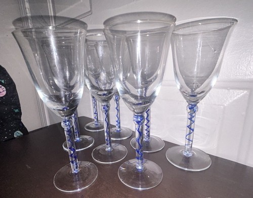 Pier One Vintage Mundgeblasen Swirl Twist Stiel Kobaltblau Weingläser 8er Set - Bild 5 von 8