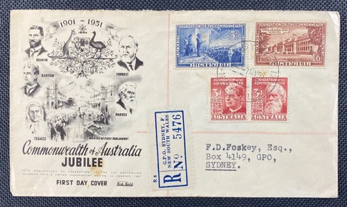 1951 Commonwealth Of Australia Jubilee Wide World Registered FDC Top-Opened