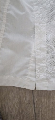 Shirt, Men's Vintage 1970 Hawiaan Wedding White, Embroidered Orchids, Large, Ecu - Picture 9 of 9