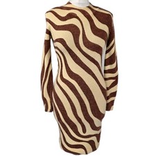 Abito maglione maglia Zara marrone beige vortice motivo zebrato manica lunga S/M