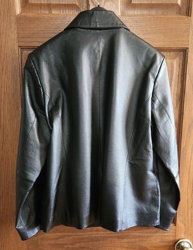 Vintage GEORGE 100% Leather Black Blazer Jacket Large (12/14) - Picture 3 of 4