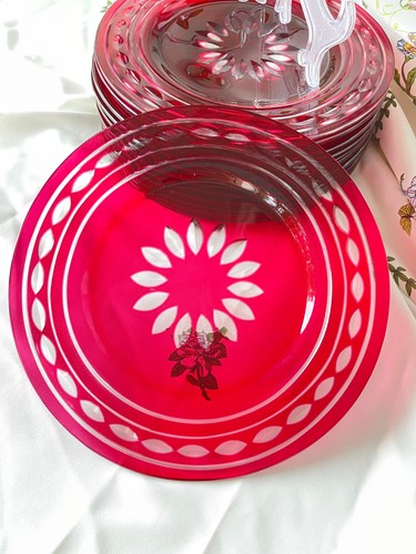 6 Val St Lambert Crystal Ruby Cut to Clear Dessert Salad Plate Kent York Rose - Picture 5 of 10