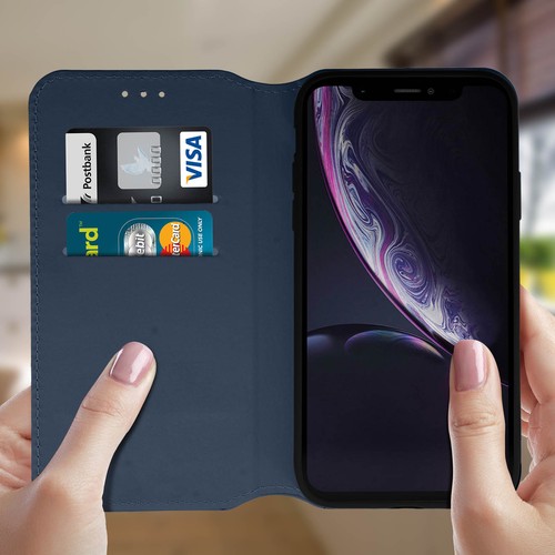 Housse Apple iPhone XR Etui folio Porte-cartes Fonction support - bleu nuit - Photo 3 sur 6