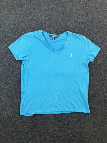 Ralph Lauren Sport Shirt Damen Large Blau V-Ausschnitt Polo Pony Logo 100% Baumwolle - Bild 1 von 6