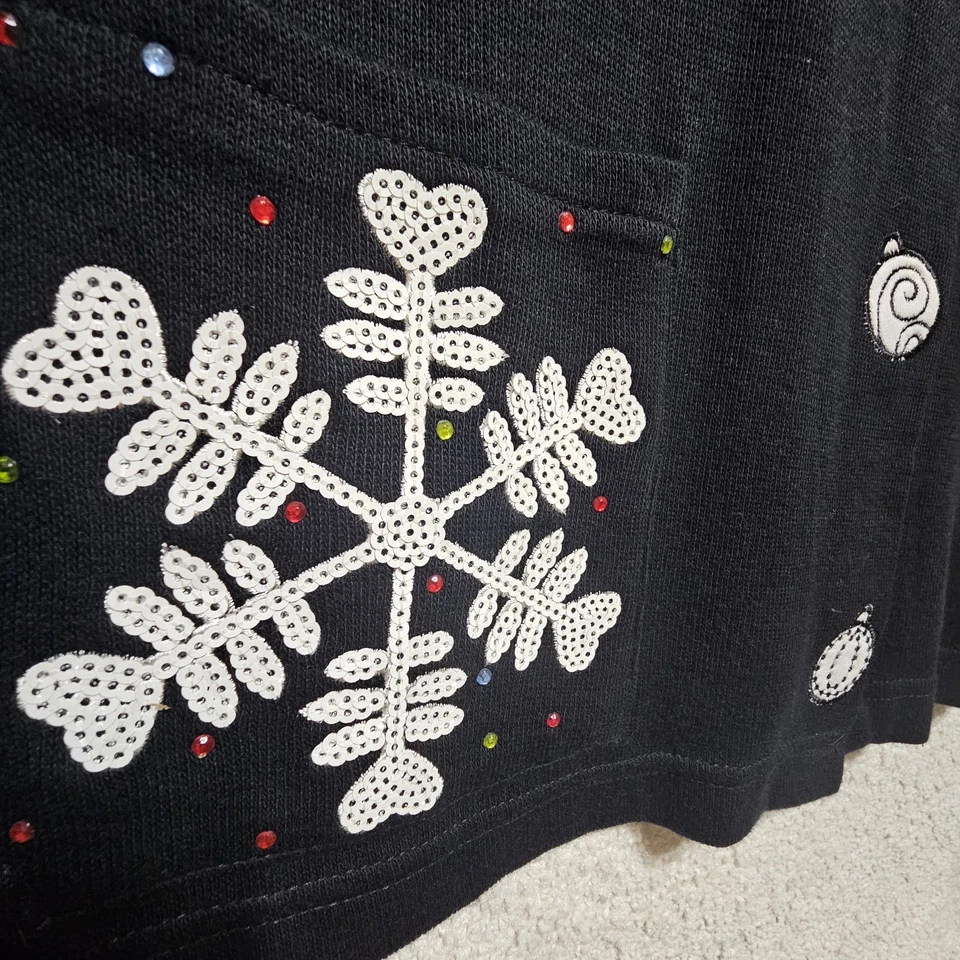 Cárdigan Onque Informals Algodón Para Mujer XL Negro Copos de Nieve Novedad Vintage Lentejuelas Foto 2 de 4