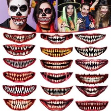 18 Sheets Halloween Temporary Face Tattoos Realistic Horror Makeup Prank Sticker