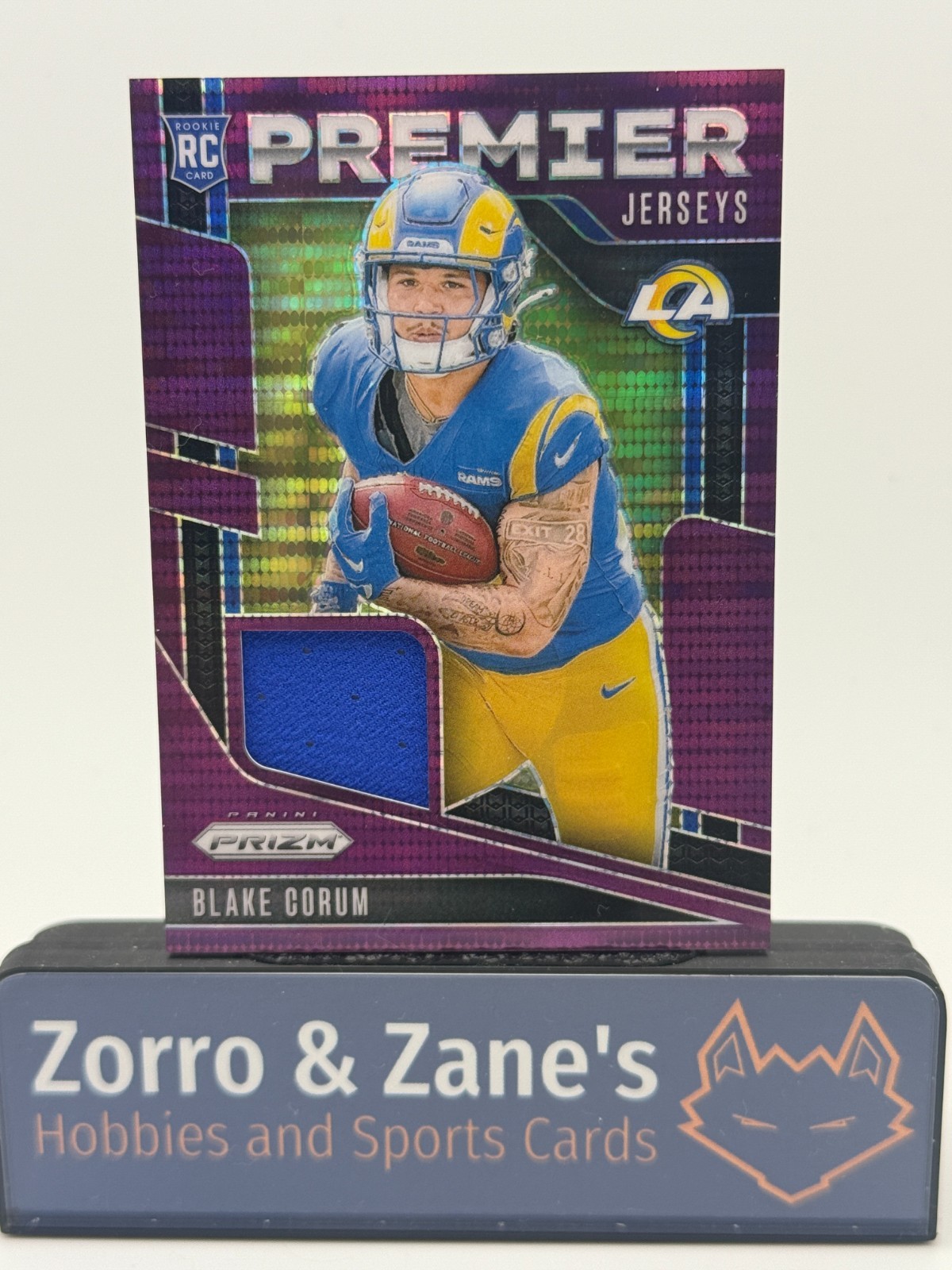 Blake Corum 2024 Panini Prizm - Premier Jerseys Purple Pulsar Prizm #PJ-BCM